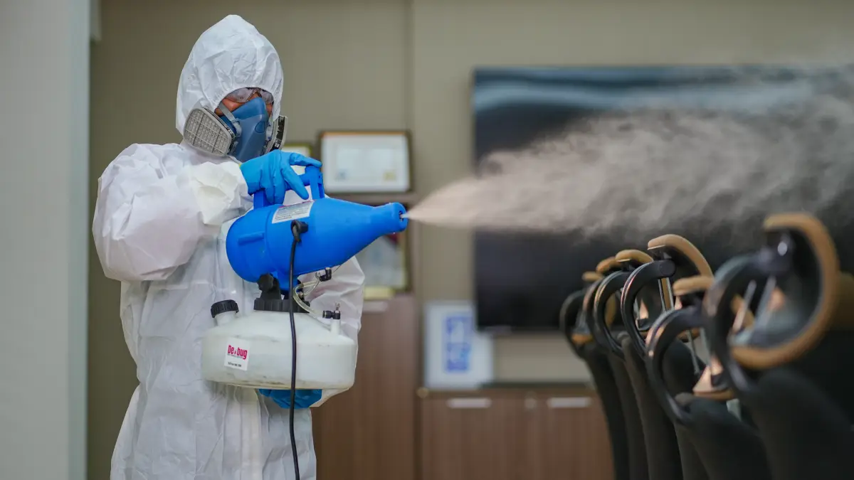 Specialty disinfection fogging by a hazmat technician